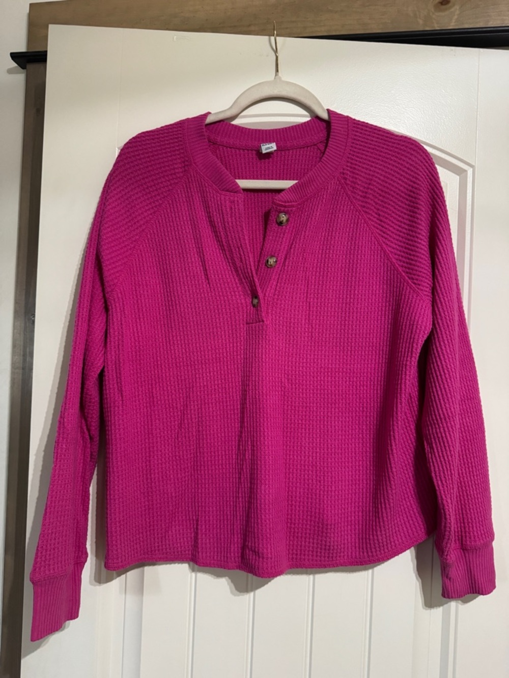 Old Navy Bright Fuchsia Waffle Henley Sweatshirt